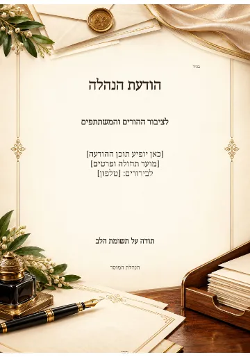 הודעה מטעם ההנהלה — קו מוסדי כחול וזהב