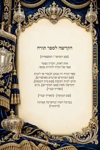 הקדשה לספר תורה — חגיגי ומעוטר