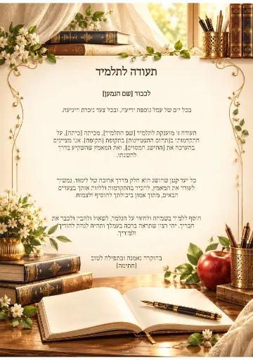 תעודה לתלמיד — איגרת מפוארת