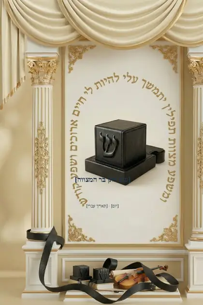 הזמנת בר מצווה — עמודים וקטיפה — חזית וגב
